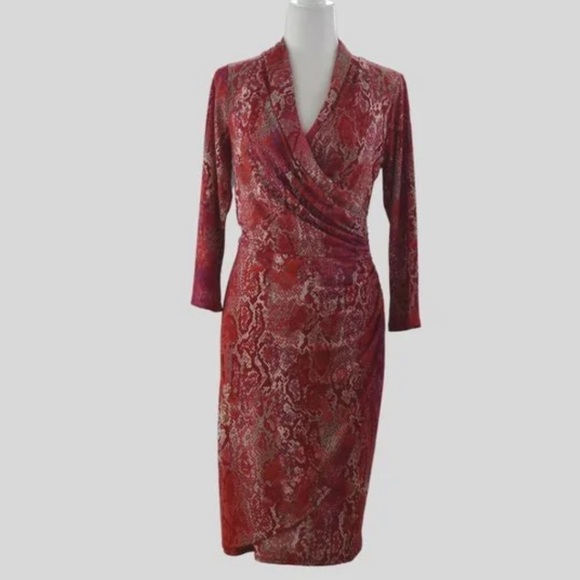 JONES NY Women's Red Snake Print Faux Wrap Dress Size M - Picture 1 of 10